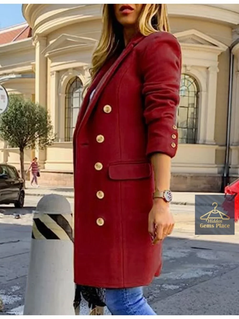 Women's Wool Peacoat Long Sleeve Double Breasted Notch Lapel Knee Length